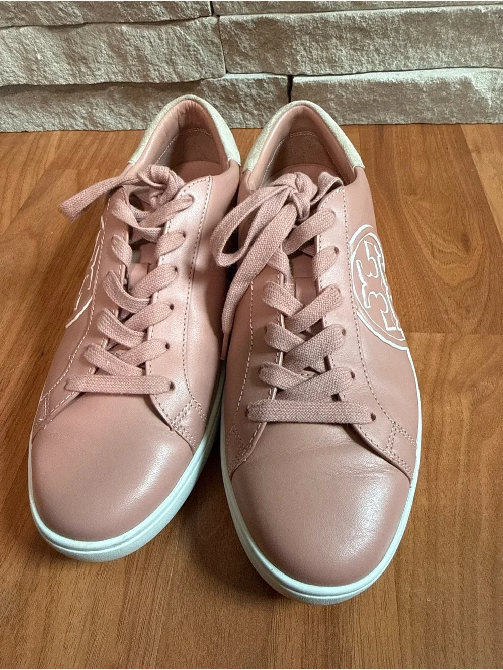 Women's Tory Burch Pink Leather Logo Lace-Up Sneakers
